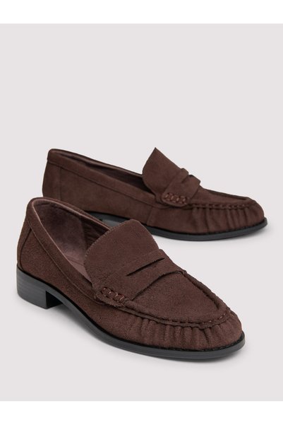 OMBRE Mocasini de damă din piele întoarsă, design slip-on, vârf migdală, toc ...