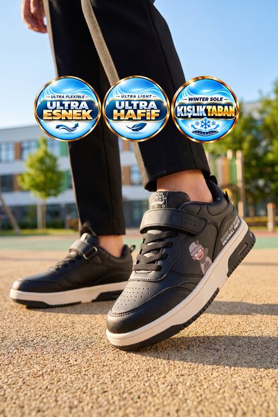 Cool Children's Sneakers with Velcro, Star 26K, Black