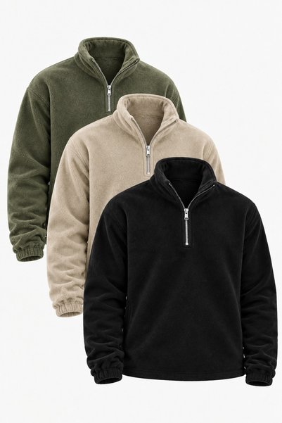 DAMGA JEANS 3 Men's half-zip casual fleece-lined sweatshirts