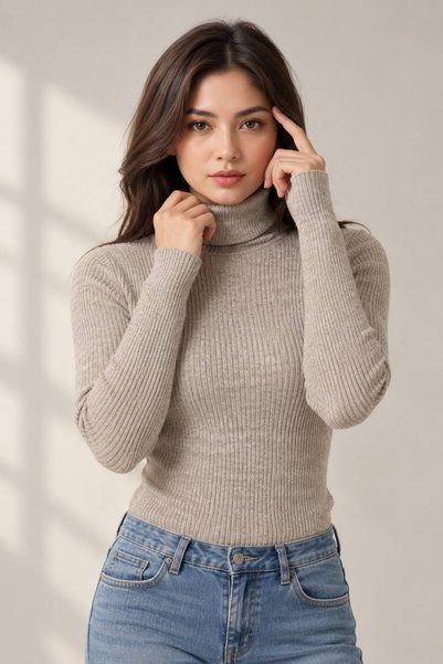 skycott Women's Ribbed Knitwear Turtleneck Long Sleeve Basic Sweater – Stylis...