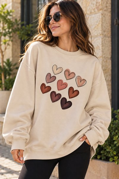 ArtYus Unisex Oversized Sweatshirt with Striped Hearts Print – Crew Neck Rela...