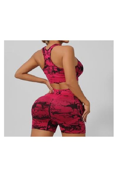 Genos Set yoga tie-dye pentru femei: pantaloni scurți și bustieră sport