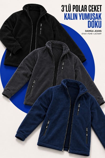 DAMGA JEANS سترة طويلة من الصوف بثلاثة أقسام للرجال مع جيوب بسحّاب