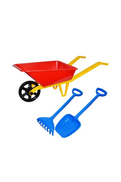 Robentoys Roabă pentru copii cu set de lopată și greblă, roșie