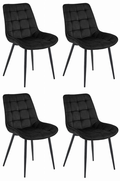 Oskar Scaun de dining din catifea BERA, negru, set de 4, picioare negre