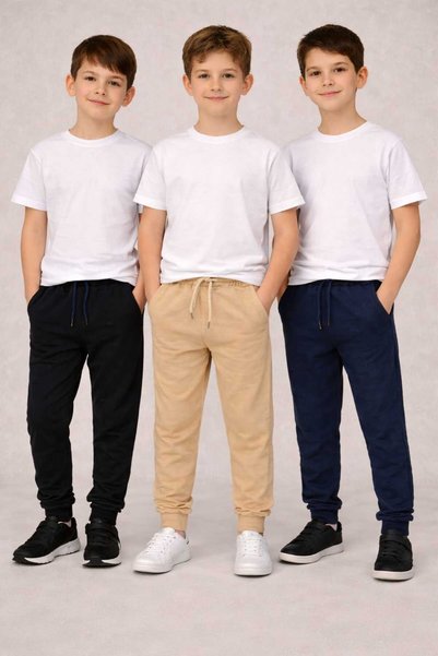vieso 3-Piece Children's Sweatpants 3 Colors Stretch Fabric 2 Threaded No-Kne...