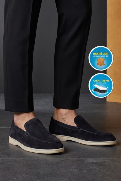 AYAKMOD Men's Casual Shoes, Genuine Leather, 6K020-217, Navy Blue