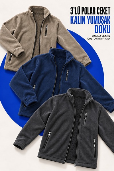 DAMGA JEANS سترة طويلة من الصوف بثلاثة أقسام للرجال مع جيوب بسحّاب