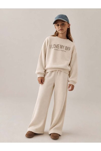 Monila Girls' Beige Basic 3-Ply Cotton Two-Piece Set