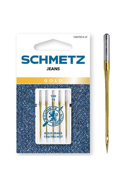 SCHMETZ Set 5 ace de cusut, Gold Jeans, finete 100, 130/705 H-JT VES
