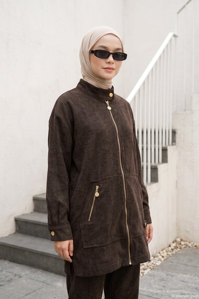 Lale Butik Jachetă pentru femei cu fermoar frontal, guler cu nasturi și detal...