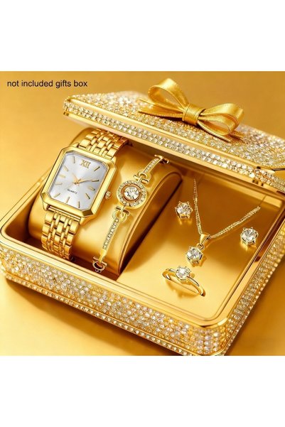 Tessero Комплект дамски бижута и часовник „Gold Elegance“ с позлатено покрити...
