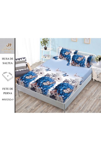 naniland.ro Set de cearșaf cu elastic și 2 fețe de pernă 80x52 cm, buchete de...