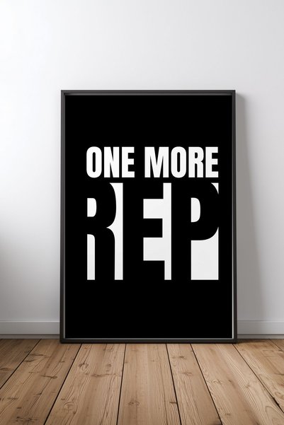 KEYFHOME One More Rep - Κείμενο έμπνευσης, πόστερ MDF με μαύρο πλαίσιο, διακό...