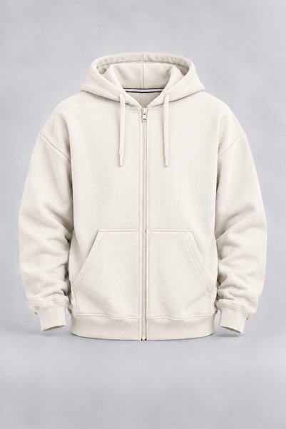 EVIus Unisex White Basic Hooded Zip-Up Cardigan, 3-Ply