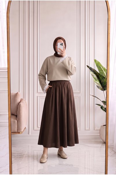 MİHRA STORE Ahugül Altı Tulle-Trimmed Short Blouse - SS13235 Stone