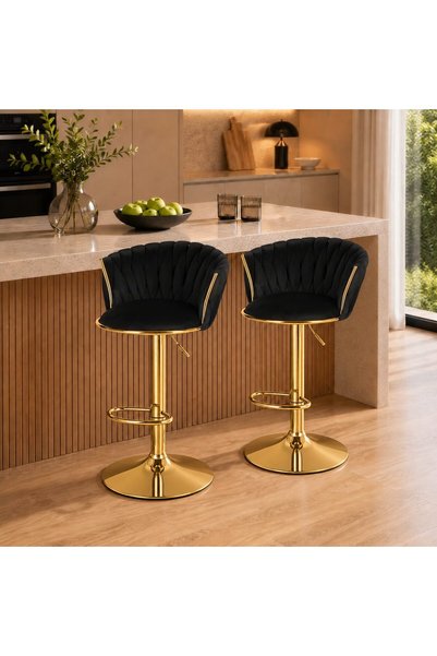 WISDOM Set 2 scaune de bucatarie/bar, Artool, Mig, rotativ, catifea neagra, p...