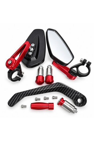 ONVO Elektrikli Scooter gidon ayna + karbon manet koruma kırmızı set