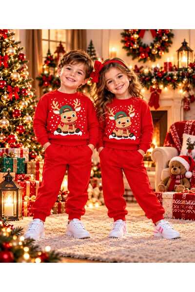 Generic Brand Compleu copii de Crăciun cu ren și fulgi de nea unisex