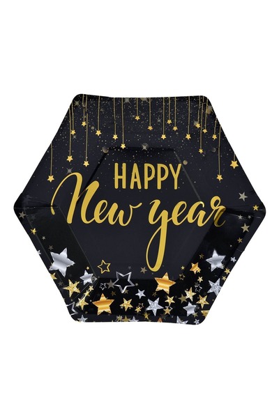 CATIANO Farfurii de Petrecere din Carton Negre Foil Auriu "Happy New Year" 23...