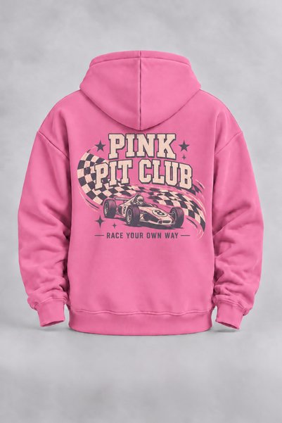 EVIus Unisex Pink Pit Racing Pink Hooded Front Zippered Cardigan with Front a...