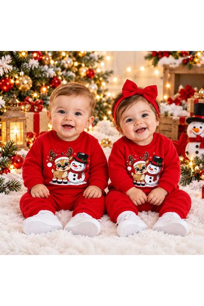 Generic Brand Compleu bebe de Crăciun roșu cu ren și om de zăpadă vătuit unisex