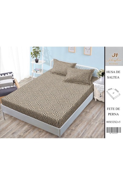 OEM Cearșaf cu elastic 160x200 cm din bumbac satinat, model de labirint gri î...