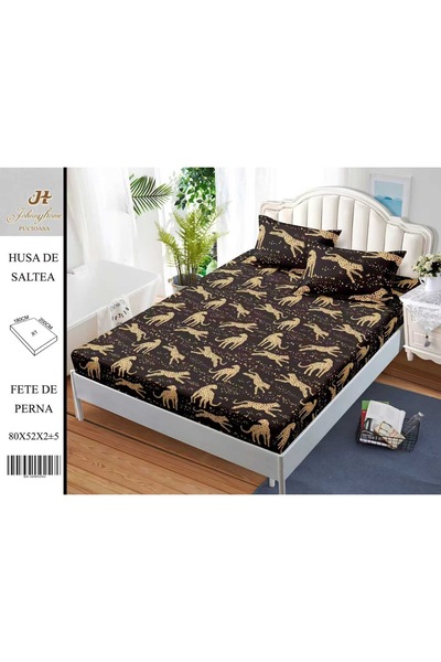 OEM Cearșaf cu elastic din bumbac satinat cu gheparzi bej pe fond maro închis...