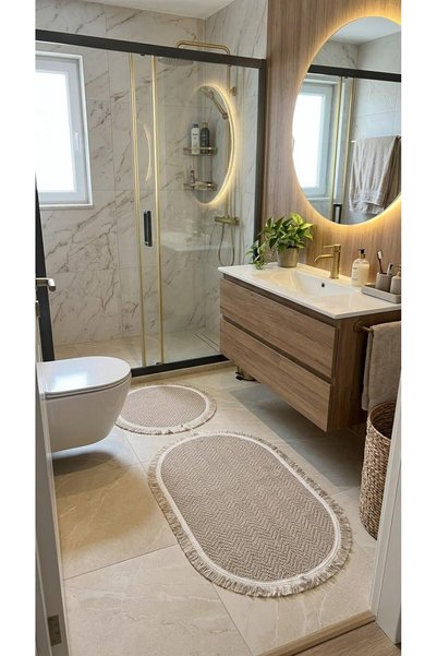 SİMEREV HALI HOME CONSEPT 2’li Banyo Paspas Seti Kaymaz Taban Yıkanabilir Buk...