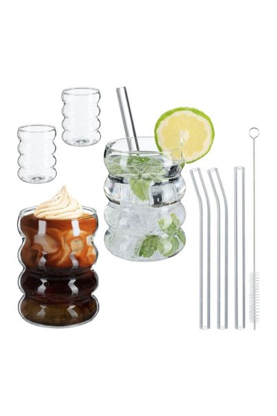 Relaxdays Set de 4 pahare ondulate