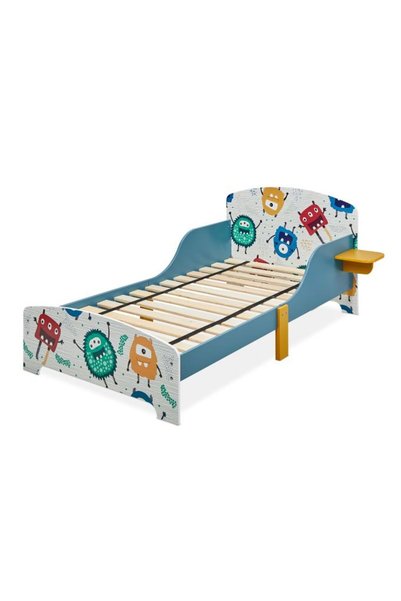 Relaxdays Cadru de pat cu spațiu de depozitare și motiv cu monștri