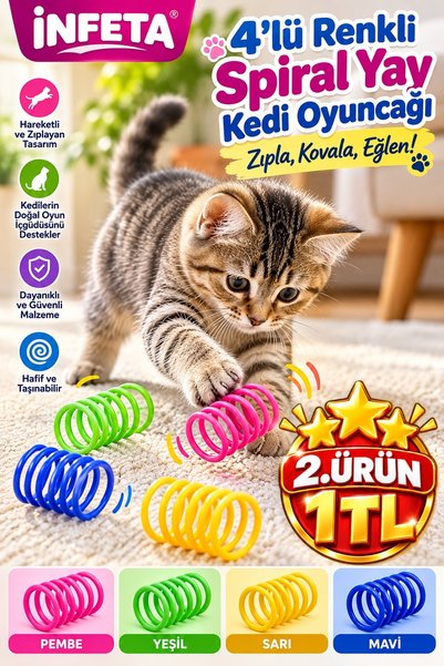 İnfeta لعبة قطط ملونة بأربعة ألوان على شكل زنبرك حلزوني، مجموعة ألعاب قطط متح...