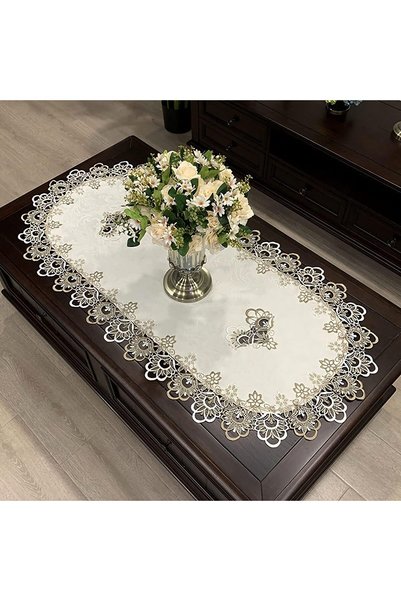 Generic Classic Oval Tablecloth for Coffee Table,Embroidery Lace,Grey Lace Sa...