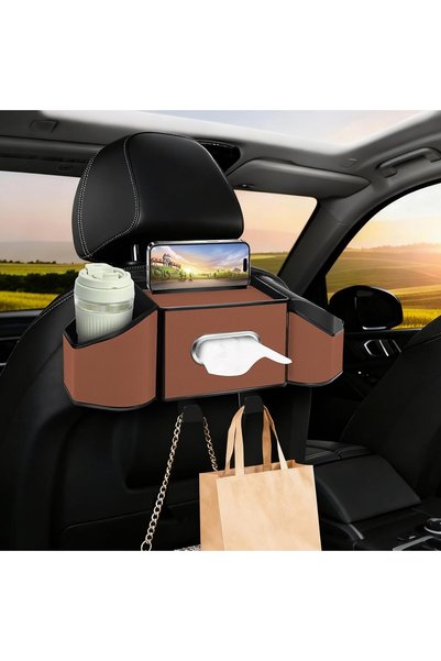 Generic 7-in-1 Car Seat Back Organizer with Cup Holders, Trash Can, Tissue Bo...