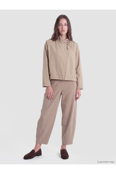 LC Waikiki LCW Modest Beige Crepe Solid Comfort & Relax Wide-Leg Women's Pant...