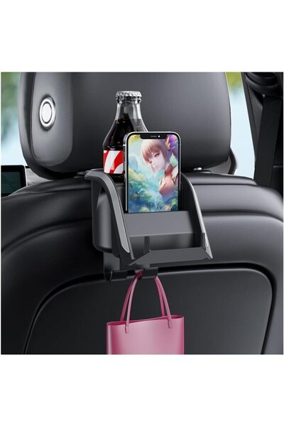 Generic 3-in-1 Car Headrest Hooks with Cup Holder, Phone Holder & Purse Hook ...