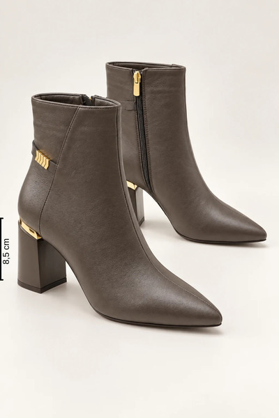 Women Lay-z Women's Gray Leather Ankle Boots with Gold Accents—True to Size, ...