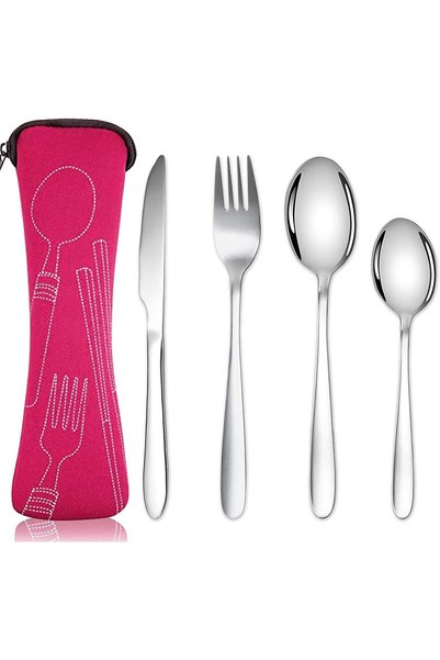 Generic Stainless Steel Cutlery Set with Neoprene Pouch, Portable Travel Uten...