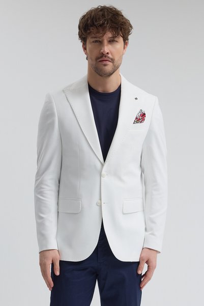 Frappoli Jachetă sport slim fit pentru bărbați, albă, cu guler ascuțit, din ț...