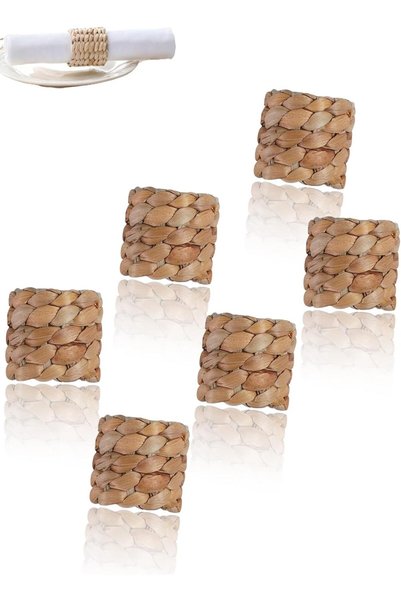 Generic Water Hyacinth Napkin Rings, 6pcs Handmade Woven Round Napkin Holders...