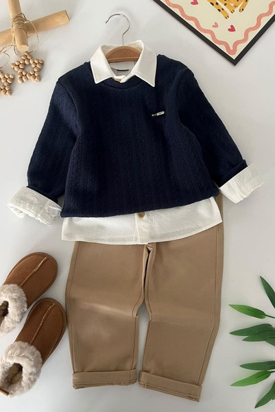 Minigimin Cicileri 3-Piece Boys' Suit with Emblem-Embroidered Sweatshirt, T-S...