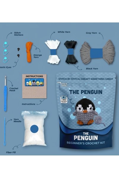 sfs elektrik Knitting Kit: Penguin Amigurumi Knitting Kit, Amigurumi Knitting Set, Crochet Amigurumi Toy Set