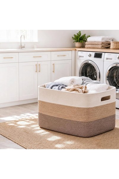 Generic Laundry Basket Hamper, Hamper Basket,75L Cotton Rope Storage Bin