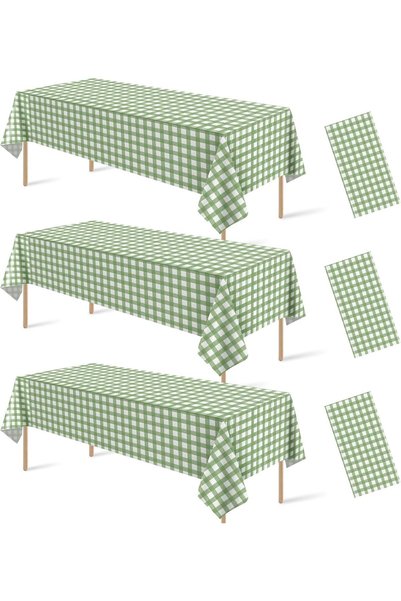Generic Sage Green Plastic Checkered Tablecloth, Durable, Decorative Disposab...