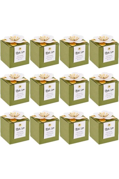 Generic 12 قطعة من صناديق الحلوى الخضراء القابلة للطي، ورق مربع مقاس 65 مم، ص...