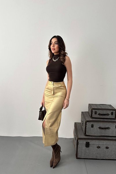 WeShaya تنورة جبردين من ورق الذهب