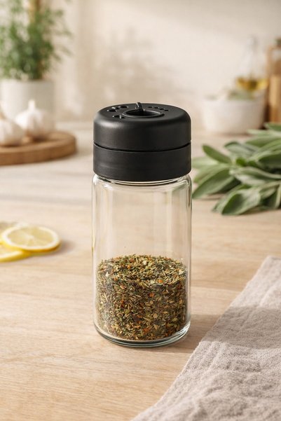 Comerivo Borcan sticla pentru condimente cu capac negru si flux ajustabil, 245ml