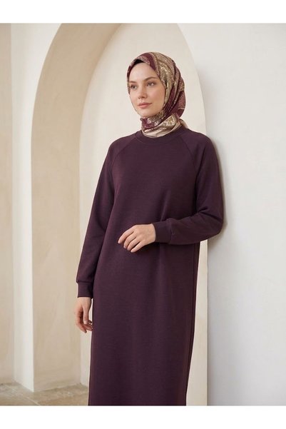 Generic Brand Reglan Sleeve Oysho Dress-Burgundy