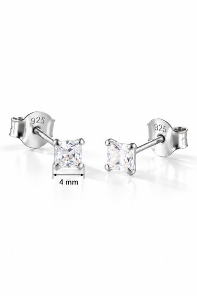 Nereze 925 Ayar Gümüş 4 mm Kare Star Kesim Minimal Tektaş Küpe