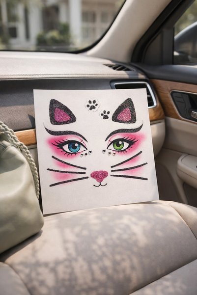 Comerivo Autocolant Fata Tattoo Pisica cu Strass pentru Deghizare